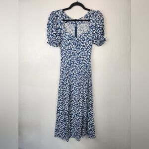 Reformation Blue Floral Puff Sleeve Midi Dress​ Size 10